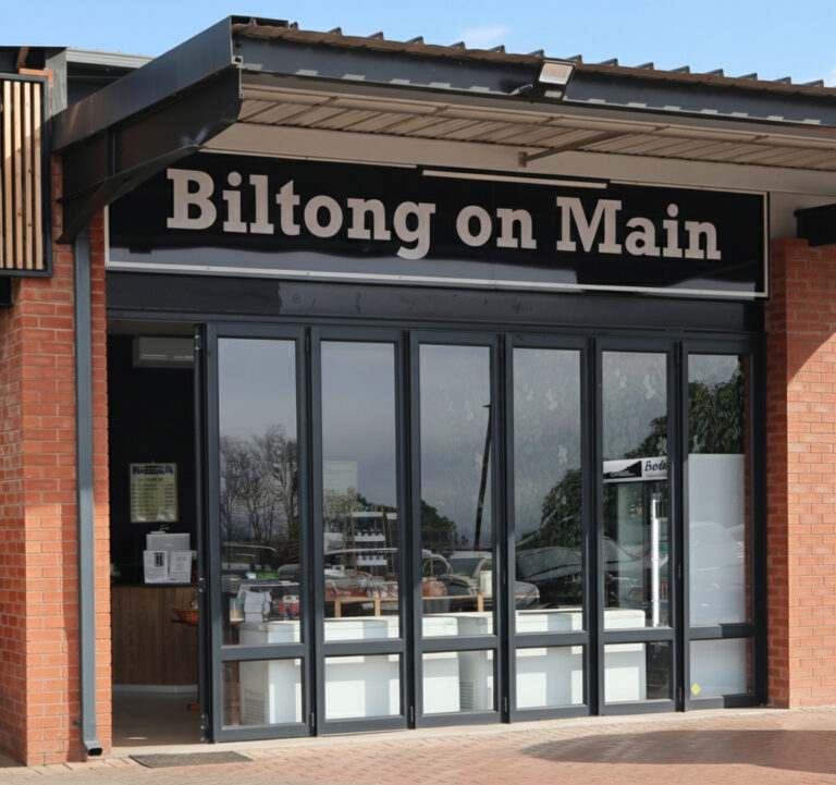Biltong on Main shop front at Howick Main Shopping Center in Howick KZN, at the entrance to checkers
